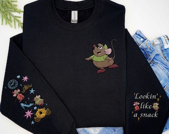 Embroidered Jaq And Gus Mouse Lookin' Like A Snack Sweatshirt, Retro  Cinderella Embroidery Sweater, 2024 Trip, Magic Kingdom