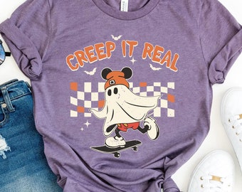 Checkered Mickey Mouse Ghost Skateboarding Creep It Real Comfort Colors Shirt, Disney Mickey Halloween T-shirt, Disneyland Halloween Party
