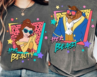 90s Disney Beauty and the Beast Couple Matching T-Shirt, Belle and Adam Shirt, His Beauty Her Beast, Disney couple tee, Gift for Him Her