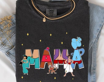 Custom Name Mama Aladdin Themed Comfort Colors Shirt, Jasmine Jafar Genie, Disney Mom T-shirt, Mother's Day Gift, Disneyland Family Trip