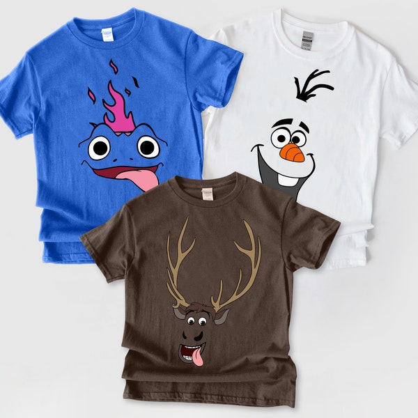 Custom Frozen Characters Big Face Costume Comfort Colors Shirt, Bruni Dragon Olaf Sven, 2024 Family Vacation, Funny Birthday Gift