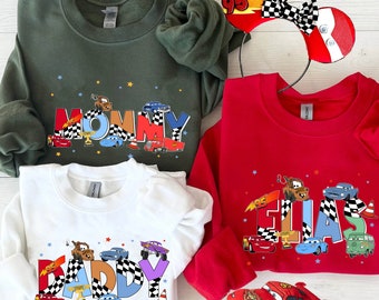 Custom Name Cars Movie Family Matching Comfort Colors Shirt,  Mother's Day Tee, Father's Day Gift, Lightning Mcqueen Tow Mater Hudson