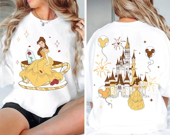 Two Sided Princess Belle Mad Tea Cup Party Shirt, Disney Beauty And The Beast Balloon Castle Tee, Gift For Besties, Disneyland Girl Trip