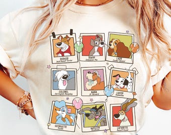 Retro 90S Disney Dog Characters Shirt, Disney Pets Movie Tee, Cute  Dodger Lady Tramp Nana,  Disneyland Family Trip, Gift For Dog Lover