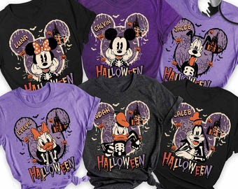 Custom Disney Characters Halloween Skeleton Mickey Ears Comfort Colors Shirt, Mickey and Friends Halloween Matching T-shirt, Spooky Season