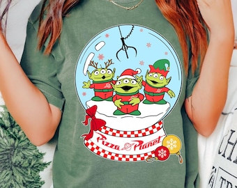 Vintage Santa Alien Pizza Planet Snowglobe Comfort Color Shirt, Toy Story Christmas T-shirt, Disney Christmas Holiday Trip, X-mas Party Gift