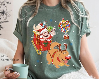 Funny Disney Christmas Carl Santa Russell Dug Dog Reindeer Shirt, Disney Up T-shirt, Xmas Party Tee, Disneyland Family Trip Matching 2024