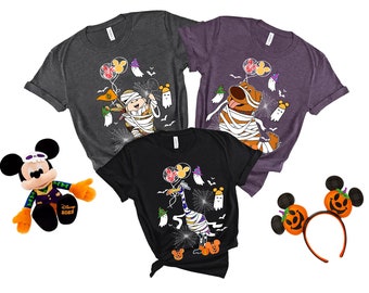 Pixar Up Russell Kevin Dug Dog Mummy Costume Shirt, Mickey Pumpkin Boo Ghost Balloon Disney Halloween Matching Tee, Mickey's Not So Scary