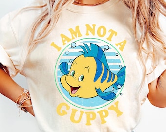 Retro Funny Flounder Fish I Am Not A Guppy Shirt, Disney The Little Mermaid Washed T-shirt,  Magic Kingdom, Disneyland Girls Trip