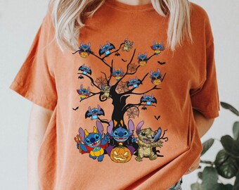 Funny Stitch Tree Halloween Costume Shirt, Stitch And Lilo Disney Halloween T-shirt, Mickey's Not So Scary Halloween Party, Disneyland Trip