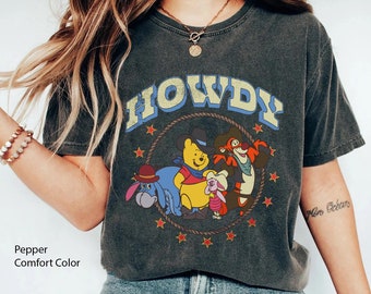 Winnie The Pooh Western Cowboy Group Comfort Colors Shirt, Pooh Eeyore Tigger Piglet,  Howdy T-shirt, 2024 Trip, Magic Kingdom
