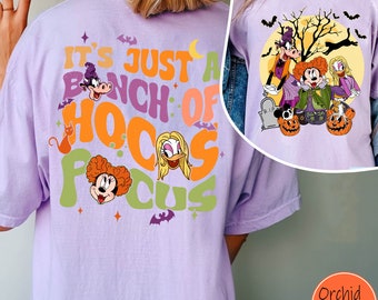 Two Sided Minnie Daisy Clarabelle Cow Witch Just's A Bunch Of Hocus Pocus Comfort Colors T-shirt, Sanderson Sisters, Disney Halloween Shirt