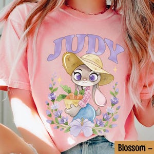 Custom Watercolor Zootopia Characters Flower T-Shirt, Nick Wilde And Judy Hopps Shirt, Disney Zootopia Matching Tee, Disneyland Trip Outfit image 10