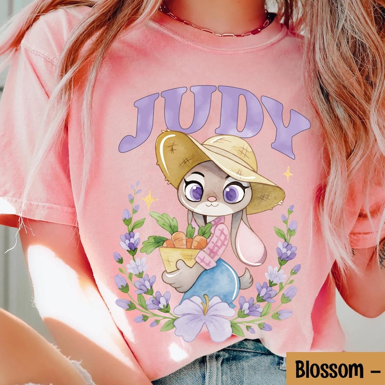 Custom Watercolor Zootopia Characters Flower T-Shirt, Nick Wilde And Judy Hopps Shirt, Disney Zootopia Matching Tee, Disneyland Trip Outfit image 10
