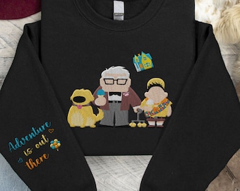 Embroidered Carl Russell Kevin Dug Adventure Is Out There Sweatshirt, Disney Up Embroidery Sweater, Magic Kingdom, Disneyland Family Trip