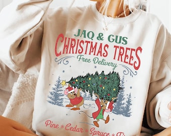 Vintage Jaq And Gus Mouse Christmas Trees Free Delivery Shirt, Disney Christmas Cinderella T-shirt, Mickey Merry Party, Disneyland Holiday