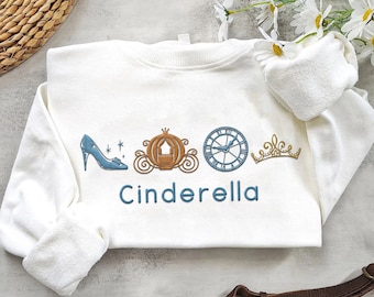 Embroidered Cinderella Princess Sweatshirt, Pumpkin Carriage, Slipper Shoes,  Girl Embroidery Sweater, 2024 Trip, Magic Kingdom