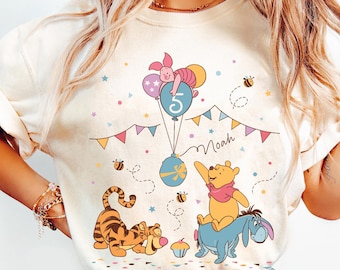 Custom Kid Name Age Pooh With Friends Shirt, Disney Winnie The Pooh It's My Birthday Tee, Personalized Birthday Gift, Disneyland Family Trip