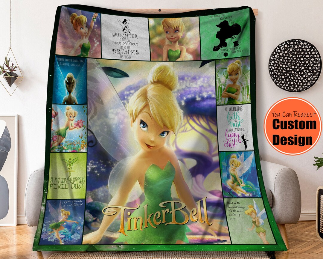 Vintage Tinker Bell Fleece Blanket Peter Pan Throw Blanket Etsy