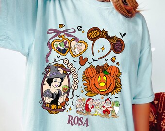 Custom Snow White & Seven Dwarfs Coquette Bow Halloween T-shirt, Snow White Dopey Happy Grumpy Shirt, Disney Mickey's Not So Scary Party Tee