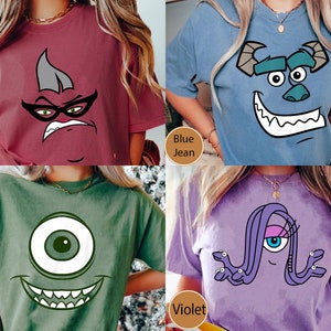 Monster Inc Characters Big Face Costume Comfort Colors Shirt, Disney Family Matching T-shirt, Mike Sully Celia Roz, Disneyland Trip Gift