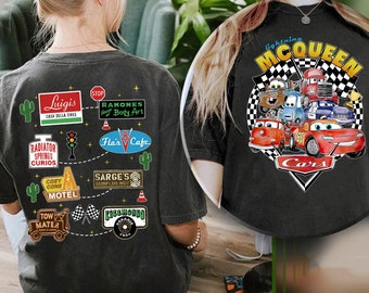 Two Sided Lightning Mcqueen Radiator Springs Comfort Colors Shirt, Retro Disney Cars T-shirt, Tow Mater Doc Hudson, Disneyland Family Trip