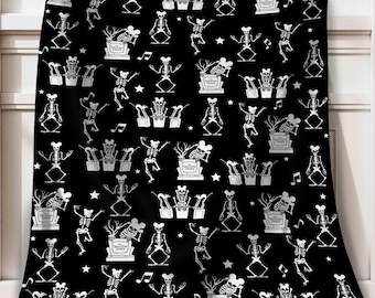 Vintage Skeleton Dance Rest In Pieces Blanket, Disney A Silly Symphony Fleece Blanket, Disney Halloween Bedding, Disney Cartoons Home Decor