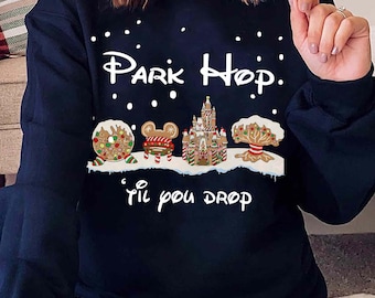 Disney Four Parks Gingerbread Shirt, Park Hop Til You Drop Tee, Epcot Hollywood Studio Christmas Shirt, Disney Holiday Trip Outfits