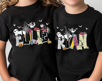 Custom Name Nightmare Before Christmas Kid Shirt, Personalized Disney Halloween Tee For Kids, Jack Skellington Sally Mayor Oogie Boogie Bash