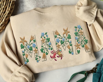 Custom Embroidered Jaq And Gus Gus Mama Floral Flower Sweatshirt,  Cinderella Princess Mom Sweater, Mother's Day Gift, 2024 Trip