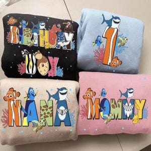 Custom Mom Dad Finding Nemo Themed Comfort Colors Shirt,  Family Matching Tee, Nemo Dory Squirt, Mother&#39;s Day, Father&#39;s Day Gift