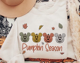 Embroidered Mickey Mouse Pumpkin Season Sweatshirt, Disney Mickey Autumn Halloween Shirt, Disneyland Fall Vibe Shirt, Spooky Season Outfit