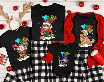Up Movie Characters Christmas Family Matching Shirt, Mickey Balloon Xmas T-shirt, Carl Russell Kevin Dug Dog, Disney Merry Christmas Party