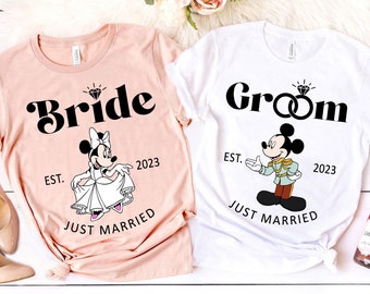 Custom Year Mickey Minnie Bride Groom Just Married Comfort Colors T-shirt,  Couple Matching Shirt, Anniversary Gift, Honeymoon Trip