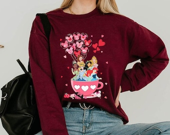 Princess Valentine Balloon Tea Cup Comfort Colors Shirt, Aurora Ariel Belle,  Couple Valentine's Day Tee, 2026 Matching