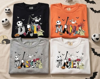 ナイトメアー・ビフォア・クリスマスのカスタムネーム入りシャツ、パーソナライズされたディズニーバースデーファミリーマッチングシャツ、カスタマイズされたディズニーランドバースデーボーイガール