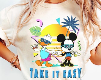 Mickey And Donald Summer Beach Take It Easy Comfort Colors T-shirt, Disney Friends Trip, Disneyland Summer Vacation 2024, Family Matching