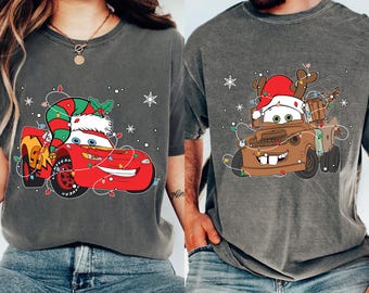 Disney Christmas Lightning Mcqueen Elf and Tow Mater Reindeer Shirt, Cars Christmas Matching T-shirt, Mickey Merry Party, Holiday Season