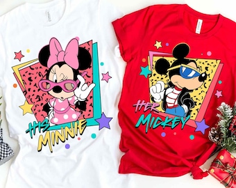 90s Disney Couple Mickey and Minnie Mouse T-Shirt, His Minnie Her Mickey Shirt, Matching Couple Tee, Gift for Him and Her