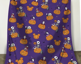 Retro Jack Skellington Pumpkin Patch Blanket, Nightmare Before Christmas Fleece Blanket, Disney Halloween Home Decor, Spooky Season Gift