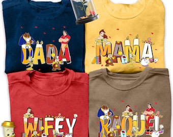 Custom Beauty and The Beast Matching Comfort Colors Shirt, Disney Mom Dad Family Tee, Belle Lumiere Mrs Potts, Mother's Day, Father's Day