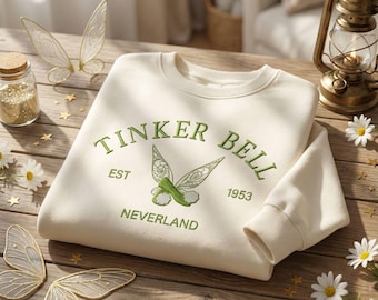 Sudadera bordada de Campanilla Never2026, suéter vintage con bordado de Peter Pan, viaje de 2026, mundo, Reino Mágico