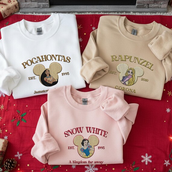 カスタム刺繍のディズニープリンセス全キャラクタースウェットシャツ