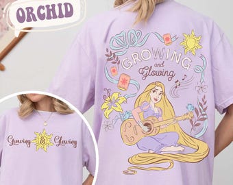 Two Sided Rapunzel Growing & Glowing Coquette Bow T-shirt, Disney Tangled Rapunzel Shirt, Disney Princess Tee, Disneyland Girl Trip 2025 Tee