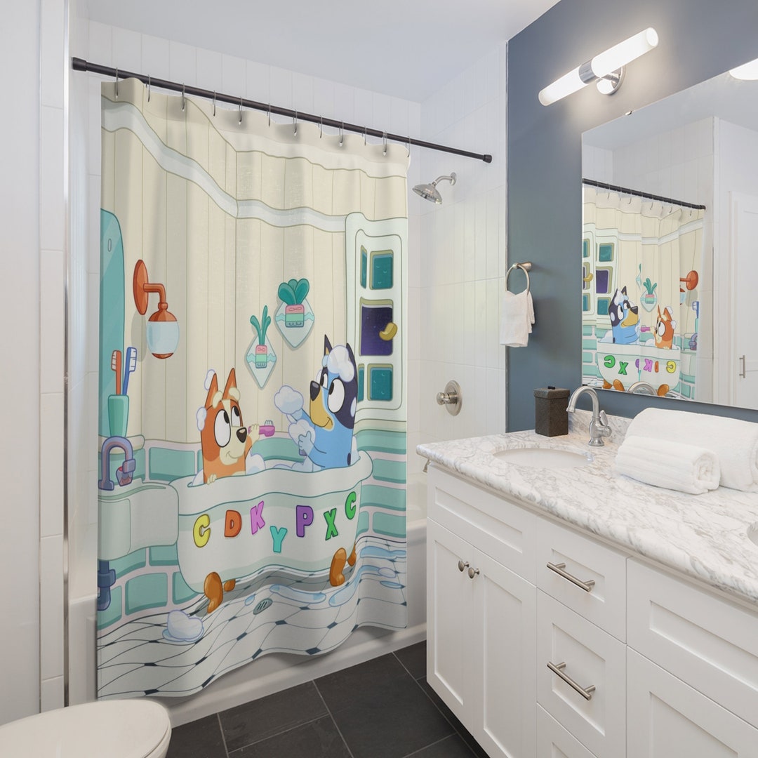 Bluey Shower Curtains, Children Bathroom Accessories, Bingo and Bluey ...