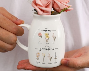 Personalisierte Blumenvase für die erste Mutter und jetzt Oma, individuelle Blumenvase für den Garten der Oma, individuelle Blumenvase mit Namen des Enkelkindes, Muttertagsgeschenk