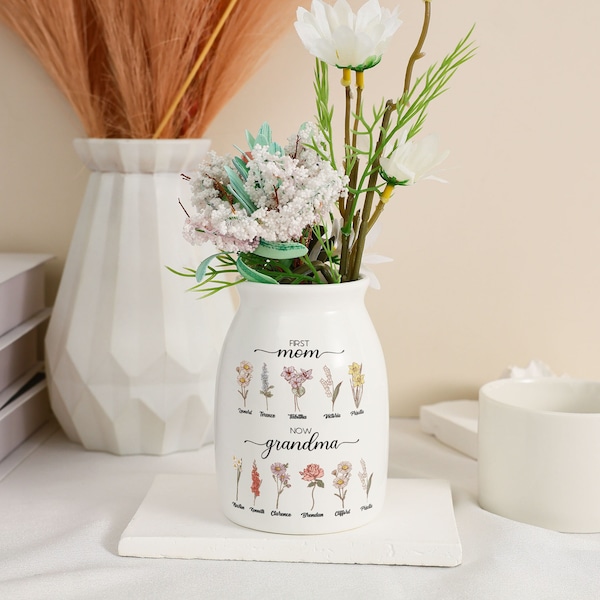 Personalisierte erste Mama jetzt Oma Blumenvase, kundenspezifische Omas Garten Blumenvase, kundenspezifische Enkel Name Blumenvase, Muttertagsgeschenk