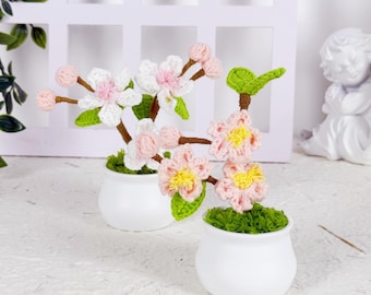 Handmade Finished Crochet Cherry Blossom in Pot, Crochet Cherry Blossom Plant, Crochet Flowers in Pot, Crochet Flower, Decorative Plants
