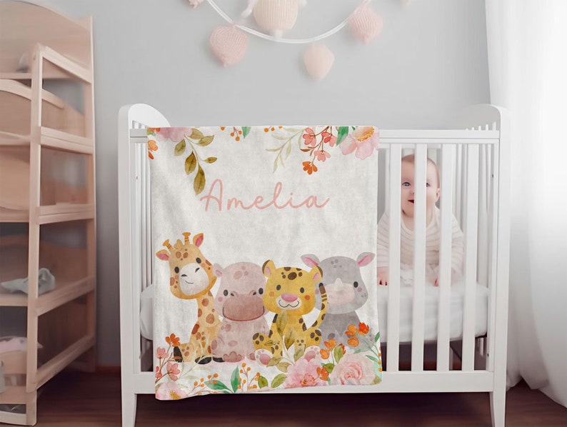 Personalized Baby Blanket Custom Blankets for Kids Animal Baby Blanket Blanket for Newborn Stroller Blanket Swaddle Gift Bedding Baby Gift image 7