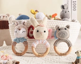 Personalisierte häkeln Baby Rassel Spielzeug, Tier häkeln Baby Rassel, Baby-Dusche-Geschenk, Baby Rassel Greifling Spielzeug, Neugeborene Geschenk, Baby Geschenk